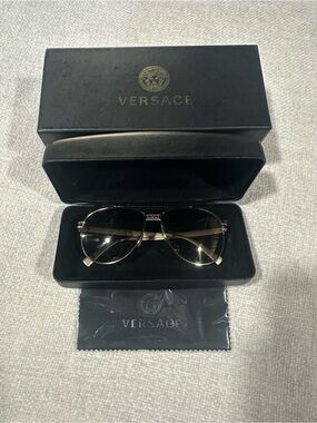 Versace Men’s Gold Frame Brown Lens Aviator Sunglasses with Case